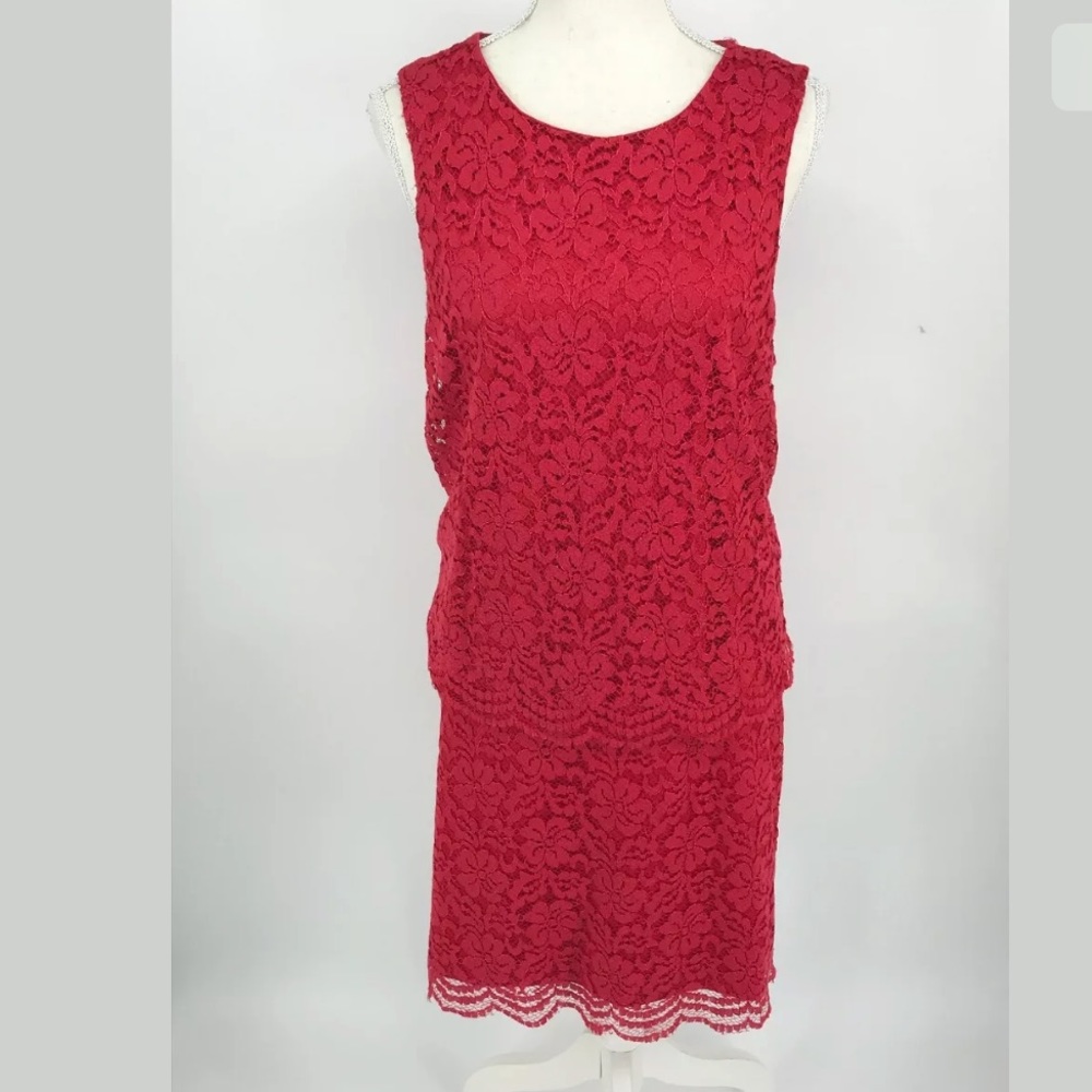 Elle Sz 16 Red Lace Skirt XL Lace Tanktop Cardigan